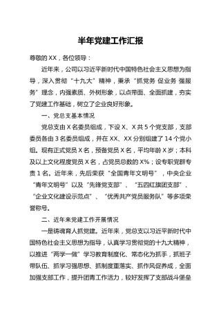 半年党建工作汇报（公司版3500字）