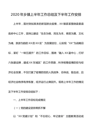 2020年乡镇上半年工作总结及下半年工作安排6