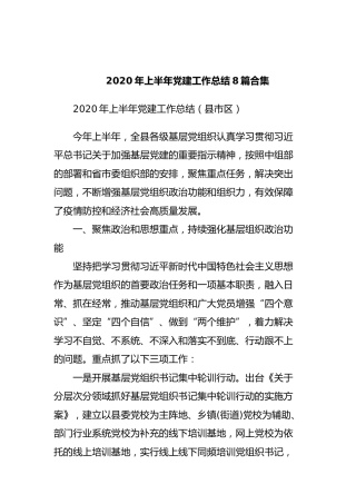 2020年上半年党建工作总结8篇合集