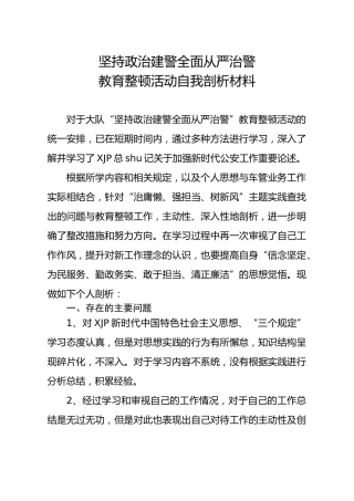 政治建警、从严治警教育整顿个人剖析材料（公安）