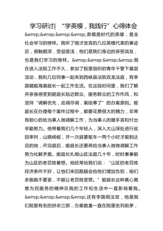 政法队伍教育整顿学习研讨-   “学英模，我践行”心得体会