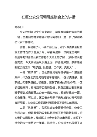 在公安系统调研座谈会上的讲话