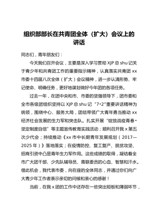 组织部长在共青团全体扩大会议上的讲话