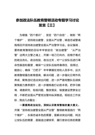 政法队伍教育整顿学习研讨发言(3)