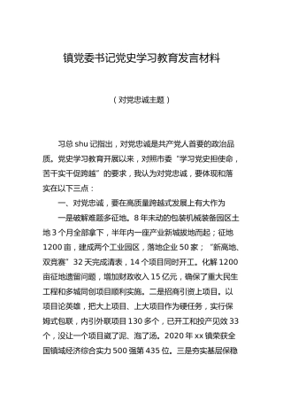 乡镇镇党委书记党史学习教育发言材料（忠诚主题）