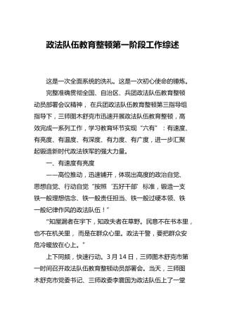 政法队伍教育整顿第一阶段工作总结综述2600字