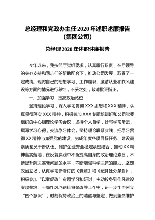 述职述廉报告公司版2篇（总经理、党政办主任）