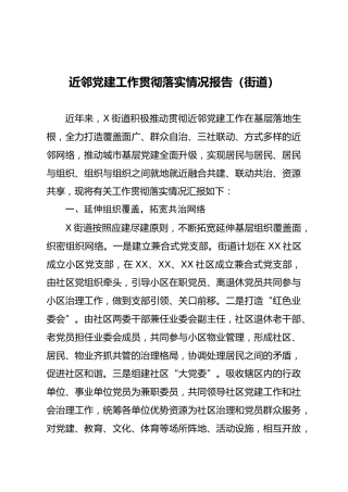 近邻党建工作落实情况报告2篇