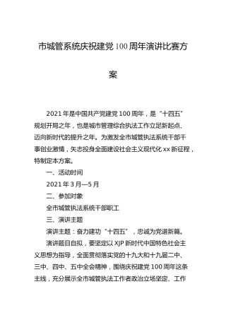 建党100周年演讲比赛方案