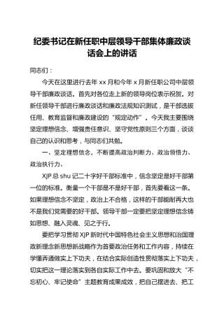 公司纪委书记在新任职中层领导干部集体廉政谈话会上的讲话