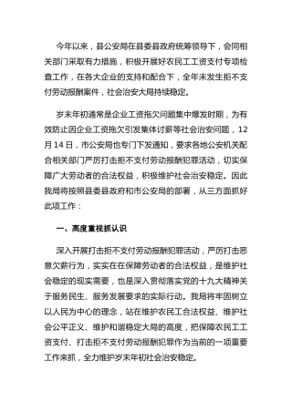 公安系统打击拒不支付劳动报酬犯罪活动情况汇报