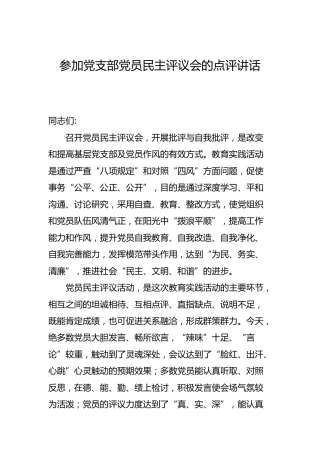 党支部民主评议会上的点评讲话1400字