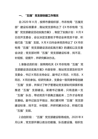 党支部“五强”党支部创建工作自评报告（农牧）