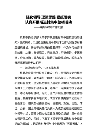 后进村集中整顿活动工作汇报（组织部）