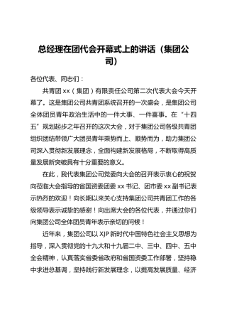 公司总经理在团代会开幕式上的讲话
