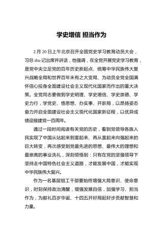 党史研讨发言：学史增信 担当作为