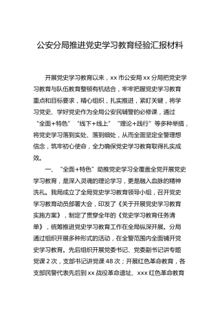 党史学习教育经验汇报材料（公安）