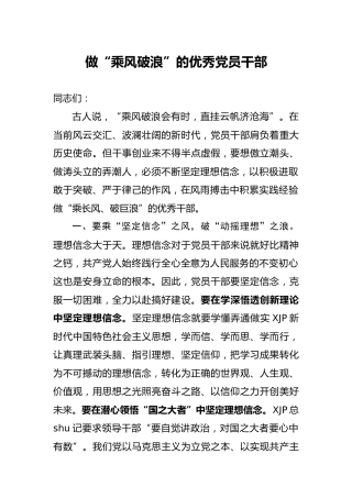 党课：做“乘风破浪”的优秀党员干部