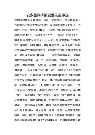安乡县深柳镇党委先进事迹