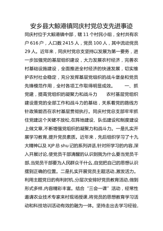 安乡县大鲸港镇同庆村党总支先进事迹