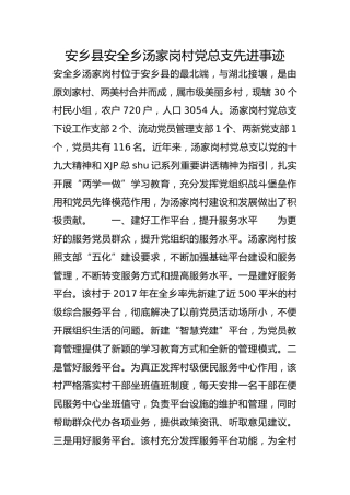 安乡县安全乡汤家岗村党总支先进事迹