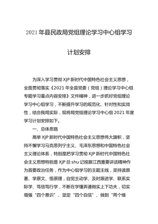 2021年理论学习中心组学习计划安排（民政5400字）