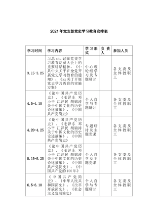 2021年党支部党史学习教育安排表