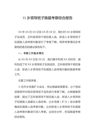 乡镇领导班子换届考察综合报告