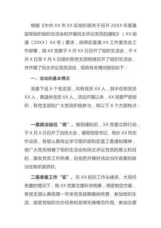 2020年开展组织生活会和民主评议党员情况报告4900字