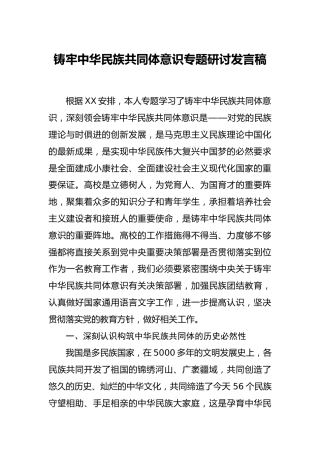 铸牢中华民族共同体意识专题研讨发言2700字