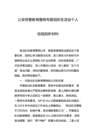 政法队伍教育整顿组织生活会个人检视剖析材料3800字（公安）