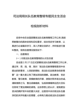 政法队伍教育整顿专题民主生活会个人检视剖析材料（司法）