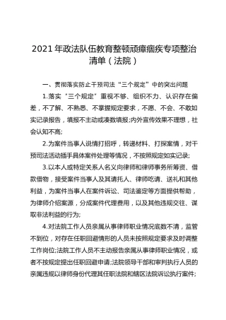 政法队伍教育整顿顽瘴痼疾专项整治清单（法院）