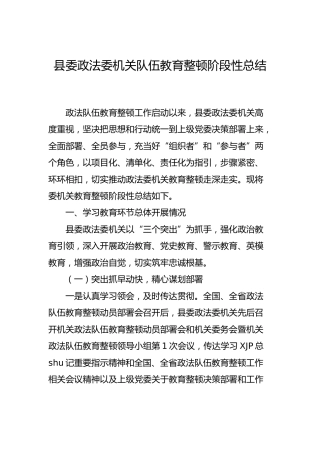政法队伍教育整顿阶段性工作总结（政法委）