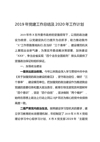 2019年党建工作总结及2020年工作计划（3500字）