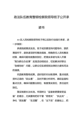 政法队伍教育整顿领导班子公开承诺书（检察）