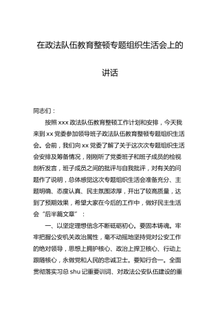 在政法队伍教育整顿专题组织生活会上的讲话