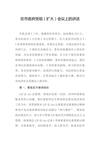 在市党组（扩大）会议上的讲话