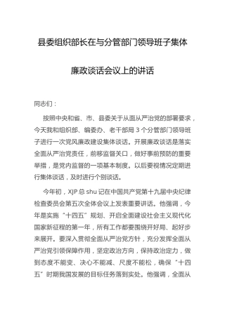 在集体廉政谈话会议上的讲话（组织）