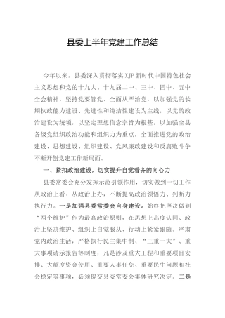 县委上半年党建工作总结