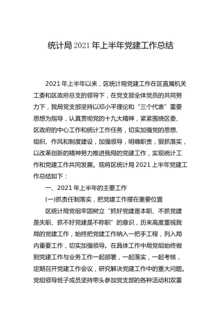 统计局2021年上半年党建工作总结 
