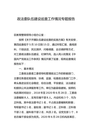教育整顿：政法委队伍建设巡查工作情况专题报告
