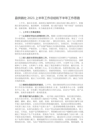供销社2021上半年工作总结