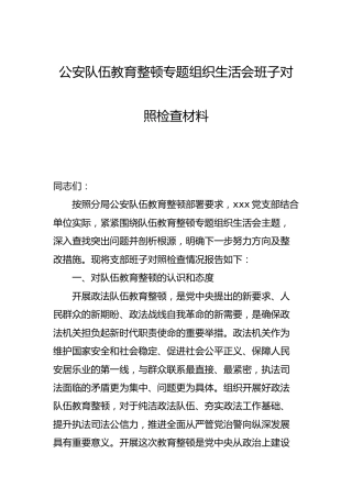 公安队伍教育整顿专题组织生活会班子对照检查材料3400字