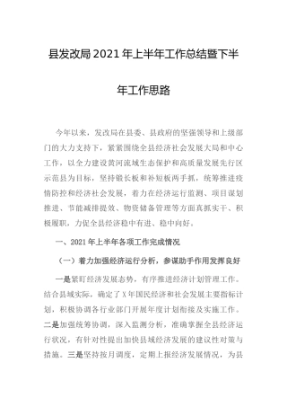 发改系统2021年上半年工作总结暨下半年工作计划
