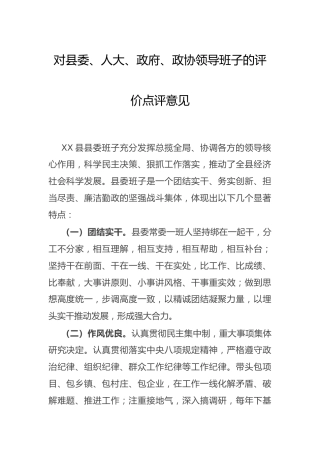 对四大领导班子的评价点评意见