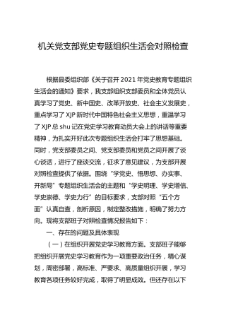 党支部党史专题组织生活会对照检查5200字
