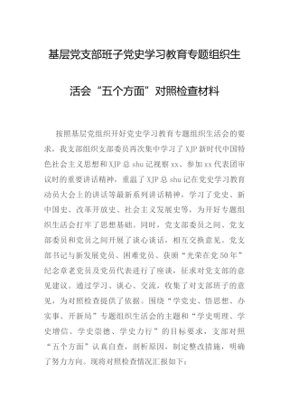 党支部班子党史学习教育专题组织生活会对照检查3900字