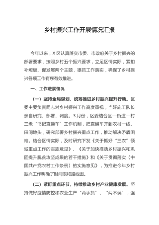 乡村振兴工作开展情况总结汇报