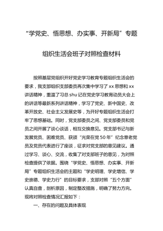 党史专题组织生活会班子检视剖析材料5300字